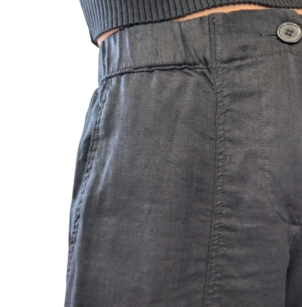 Zara Black 100% Linen Pants XS High Rise Tapered Tie Ankle Minimalist Style